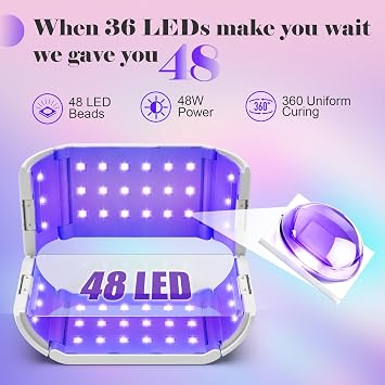 UV Light for Resin,48W 48 LEDs,Double-Sided,360Surround,Dual 365-405nm, Open Lamps | Large sized,1/3/5/10Timer,2 Heat-Resist PC Boards & 2 USB Cables, For Jewelry, Small-Medium Flat Projects, Thick Pours,Crafts