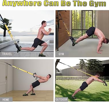 Bodyweight Resistance Training Straps, Complete Home Gym Fitness Trainer kit for Full-Body Workout, Included Door Anchor, Extension Strap, Fitness Guide