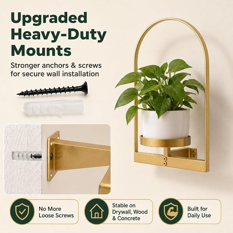 SELFIE CAT Golden Wall Mounted Planters Indoor Plant Frame – Supports heavy loads securely