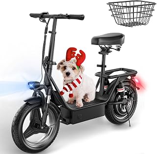Misodo Electric Scooter for Adults, 650W/1000W Peak Motor, 20-25 MPH and 25/35Miles Long Range, 14" Foldable Commuting Electric Scooter with Seat, Ample Storage for Pet & Cargo