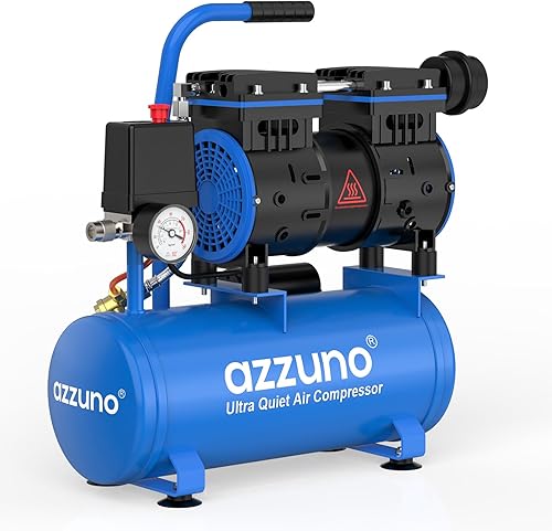AZZUNO Compresor de aire de 2 galones, tanque de compresor de aire sin aceite de 1.6CFM a 90PSI y presión máxima de 116 PSI, compresor ultra