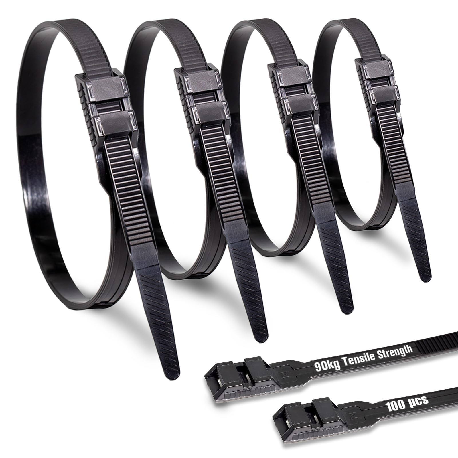 MgcTolBox 9mm x 360mm Heavy Duty Cable Ties UV Resistant Nylon Double Lock Zip Ties Wraps with 90kg Tensile Strength for Indoor and Outdoor 100 Pcs (Black)