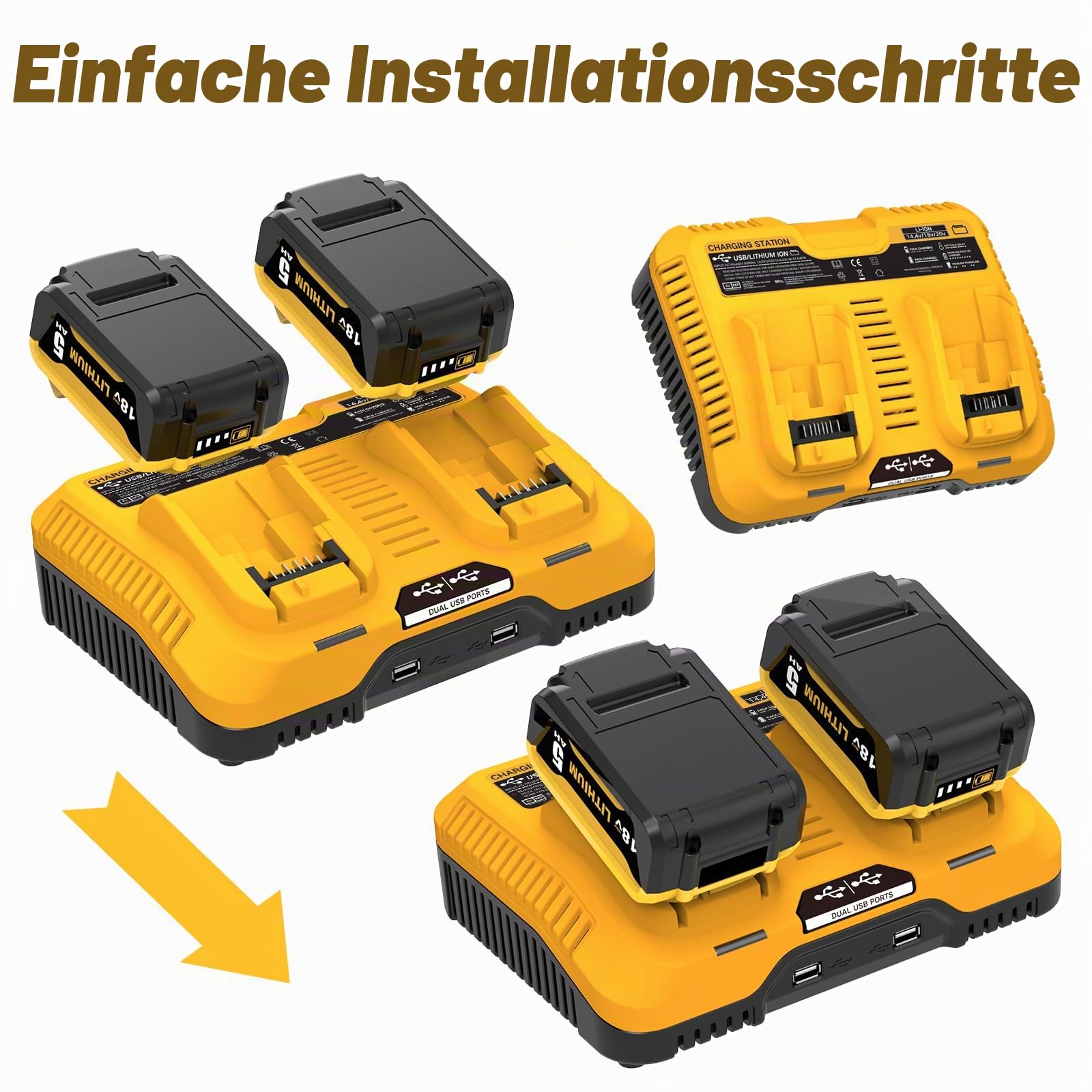 2 Stück 5000mAh Kompatibel für Dewalt Akku 18V und Dual-Ladegerät DCB102 | 1 Stück Kompatibel für Dewalt 14.4V-20V Dual-Ladegerät DCB102