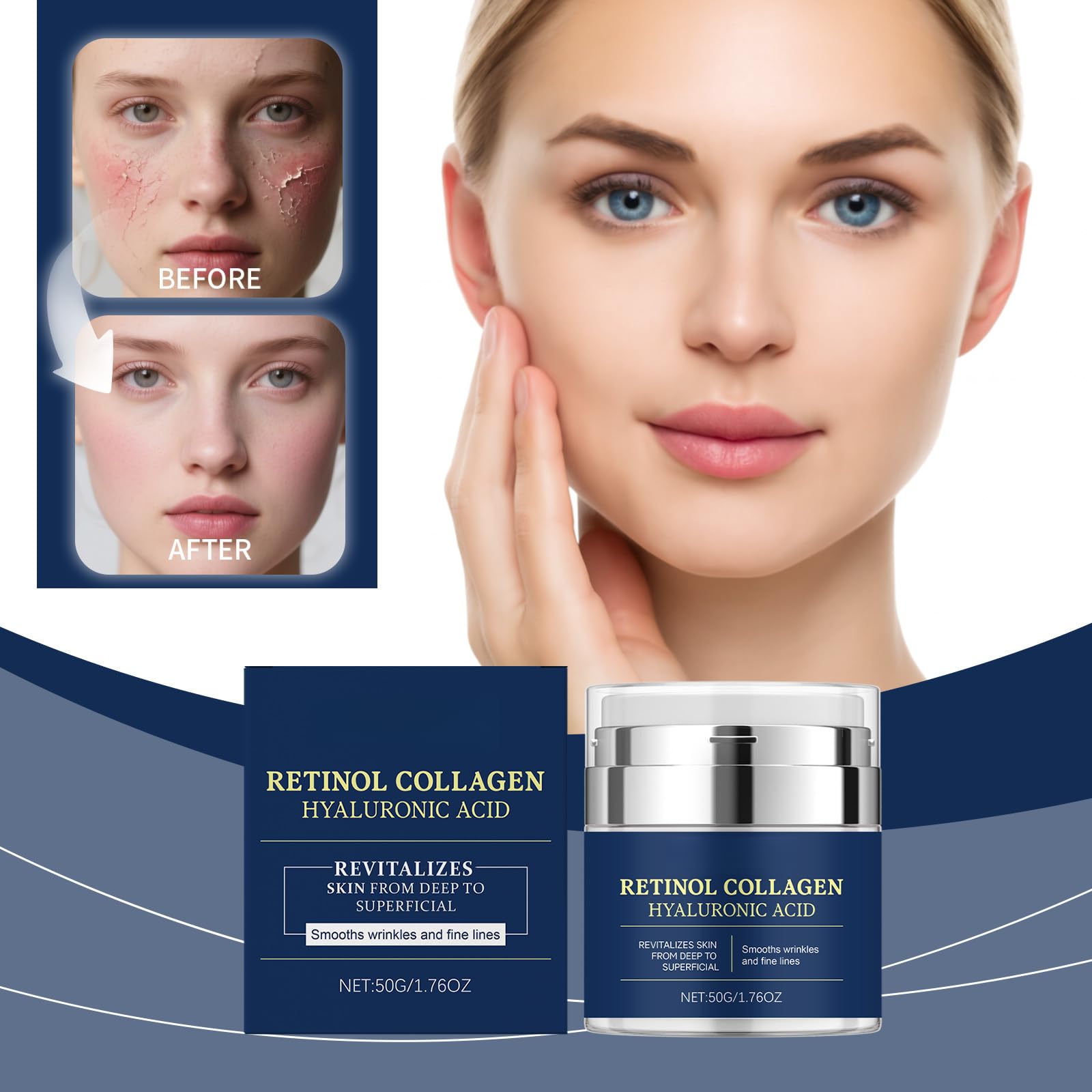 RétinolCrema Viso Anti età Giorno e Notte Idratante e Rassodante Contro Rughe e Linee Sottili con Niacinamide e Collagene1.76,3can