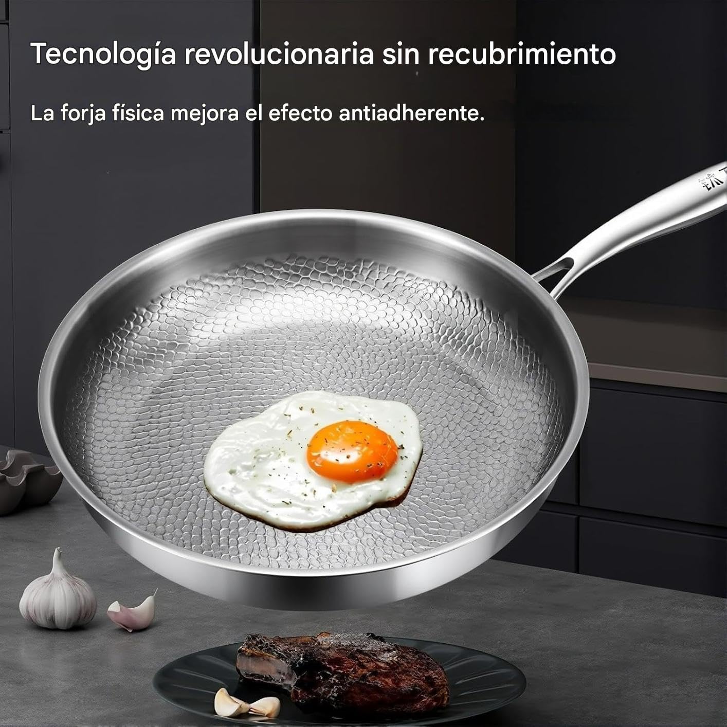 Genérico Sartén De Titanio Ultra Duradera Resistente, Utensilios De Cocina Antiadherentes Multifuncionales Sin Revestimiento (24cm)