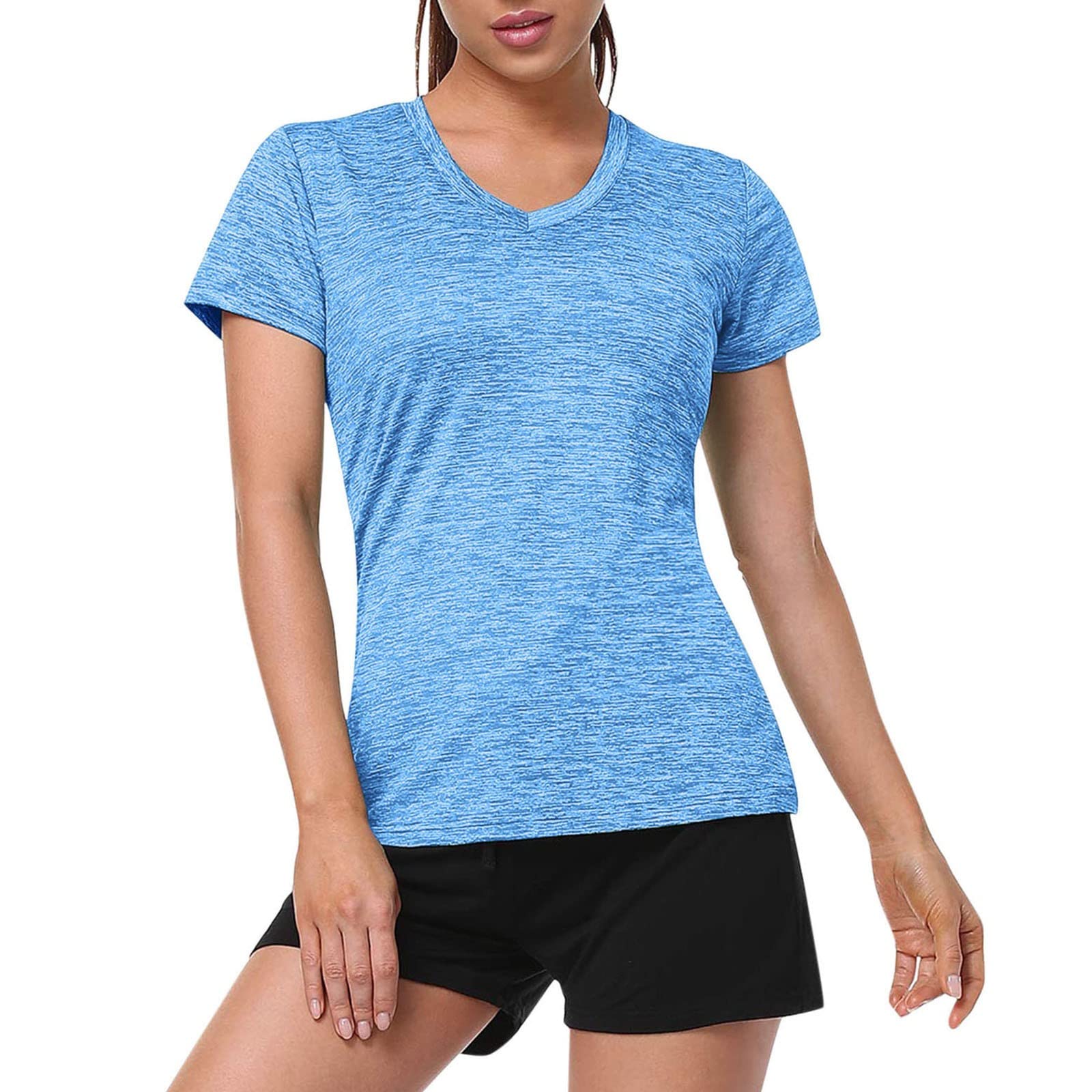 IQYU Camiseta deportiva de manga corta para mujer, camiseta de manga corta de algodón, transpirable, elástica, ligera, corte regular, camiseta deportiva, camiseta de fitness, camiseta de verano, camiseta