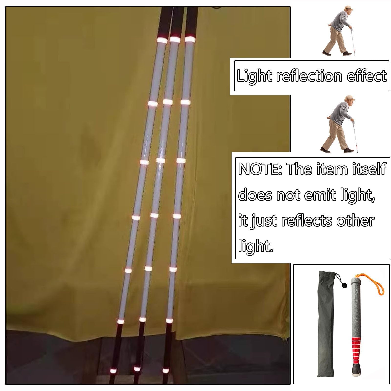 Bastón para Caminar Plegable - Bastón para Caminar de aleación de Titanio con película Reflectante de Advertencia, con discapacidad Visual Herramienta de Asistencia (A,128cm/50.4in)