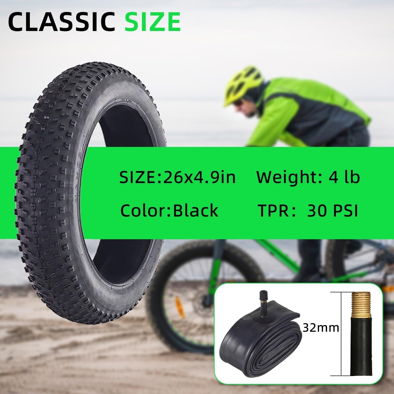 Pneumatico aggiornato 26 x 4.0/26 x 4.9 pollici Fat Tire Bike con camere d'aria Kit sostituzione adulto bici elettrica pneumatico e camera d'aria pieghevole Set 2 pezzi