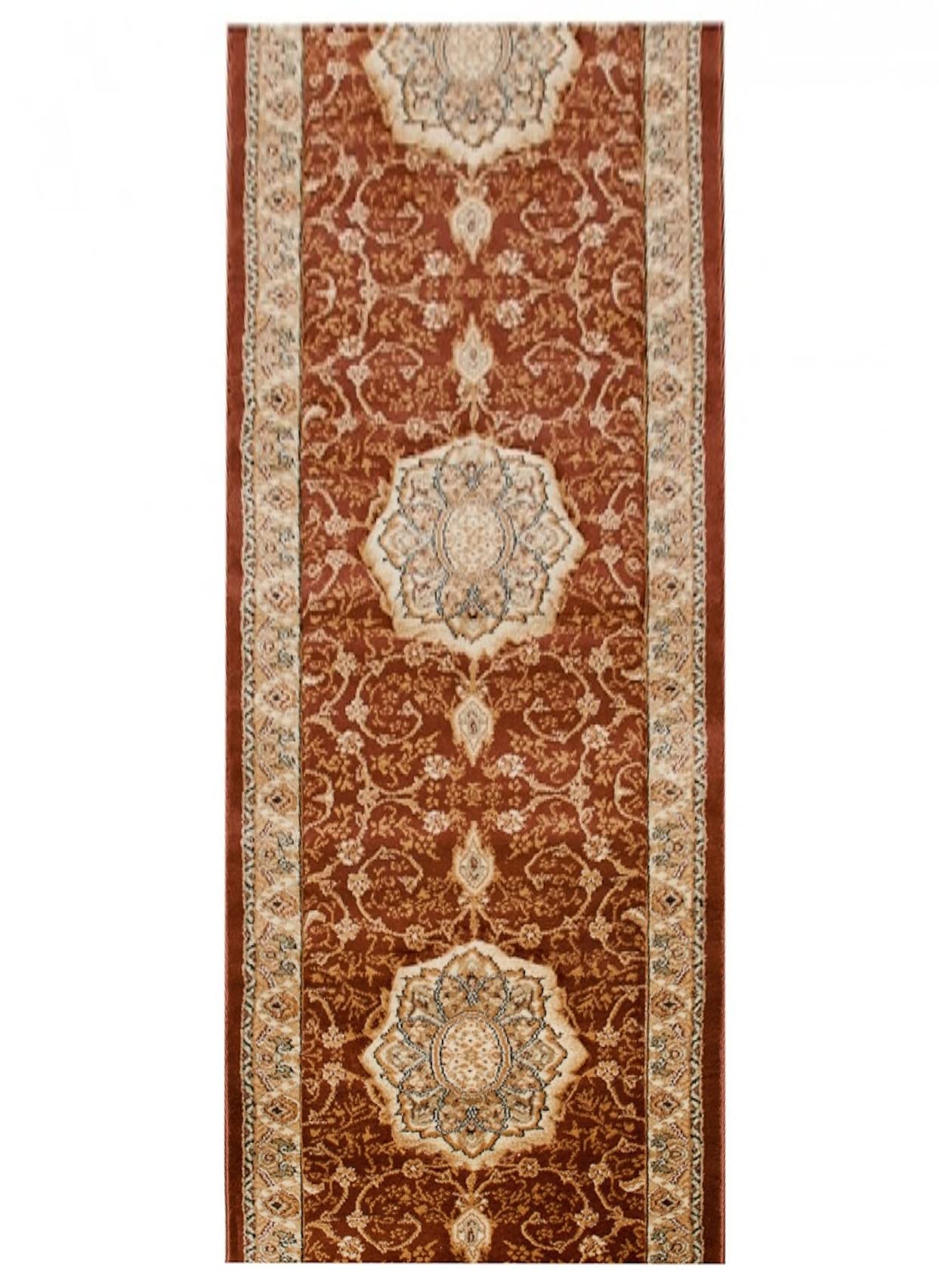 TAPISO Yesemek dywan chodnik, do korytarza, mostek, krótkie runo, klasyczny medalion kwiatowy, ornament, wzór, brązowy, beżowy, do korytarza, salonu, Ökotex 80 x 170 cm