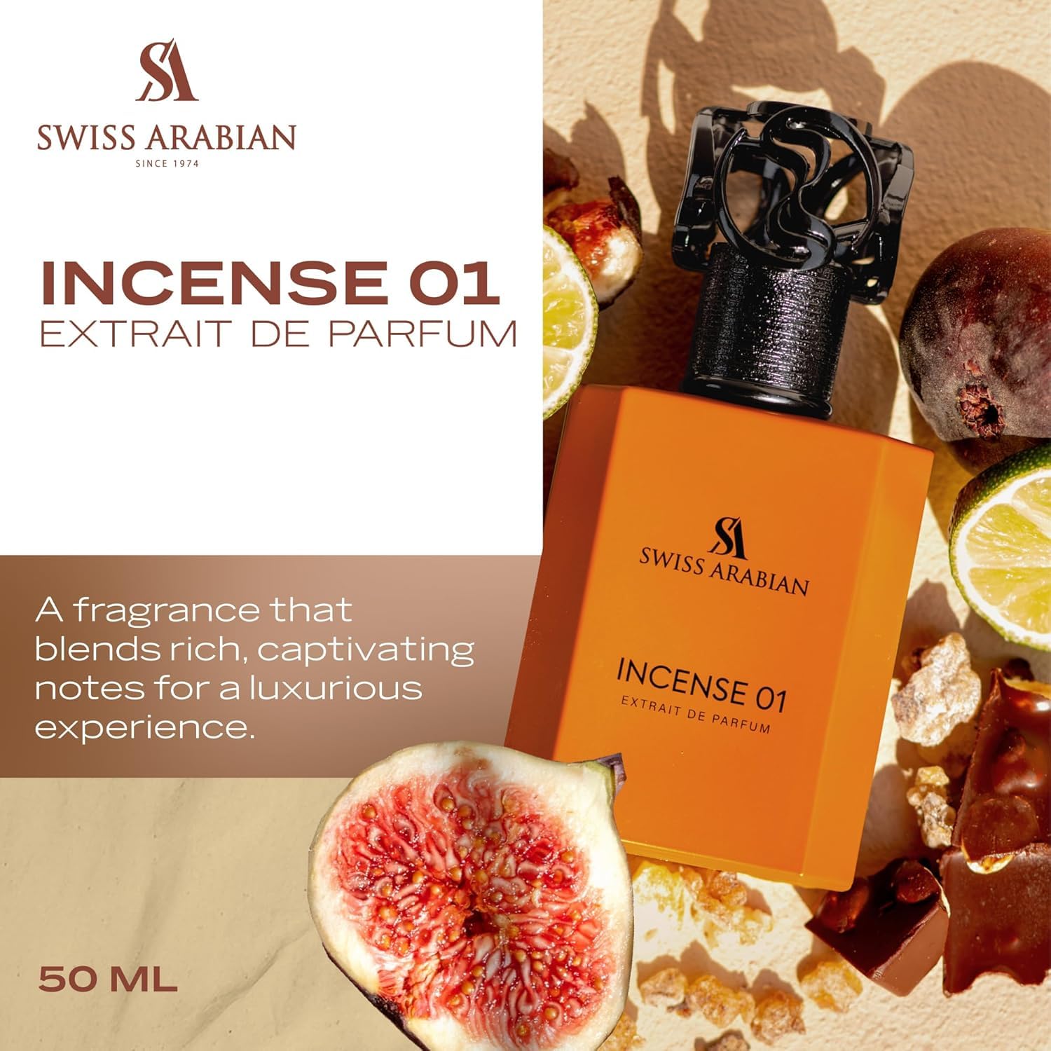 Swiss Arabian Incense 01 Extrait De Parfum Unisexe 50ML - Une fusion mystique d'encens fumé, de bois chauds et d'élégance épicée - Parfum boisé-épicé enchanteur