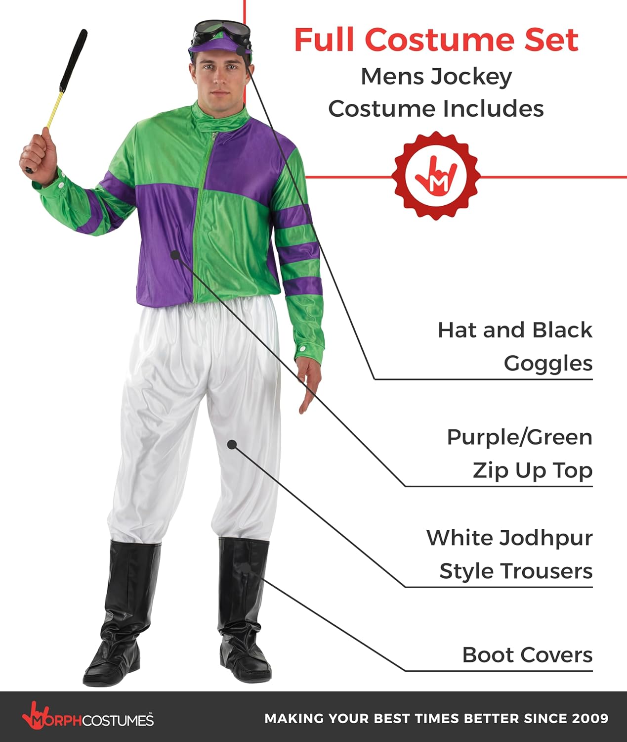 fun shack Horse Jockey Costume for Men, Adult Jockey Halloween Outfit, Equestrian Theme Dress-Up, Race Day Attire