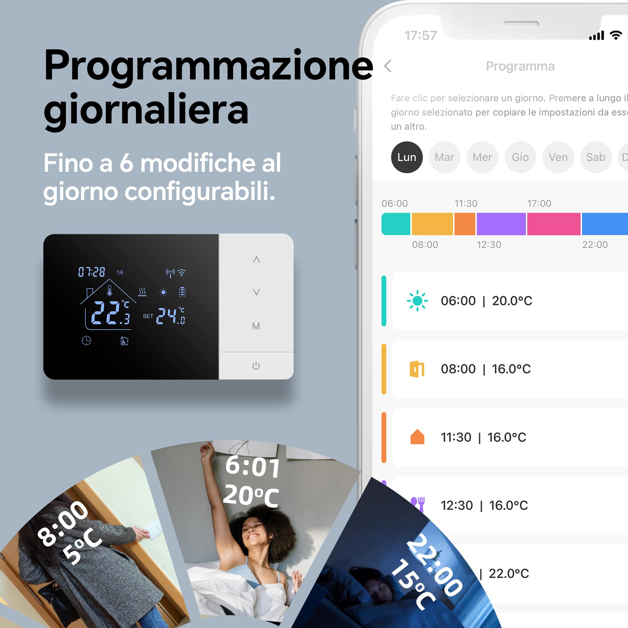 Termostato Wi-Fi a batteria con 2 fili, controllare per la caldaia a gas, termostato Tuya programmabile giornalmente, compatibile con controllo vocale di Google e Alexa.W506 3A