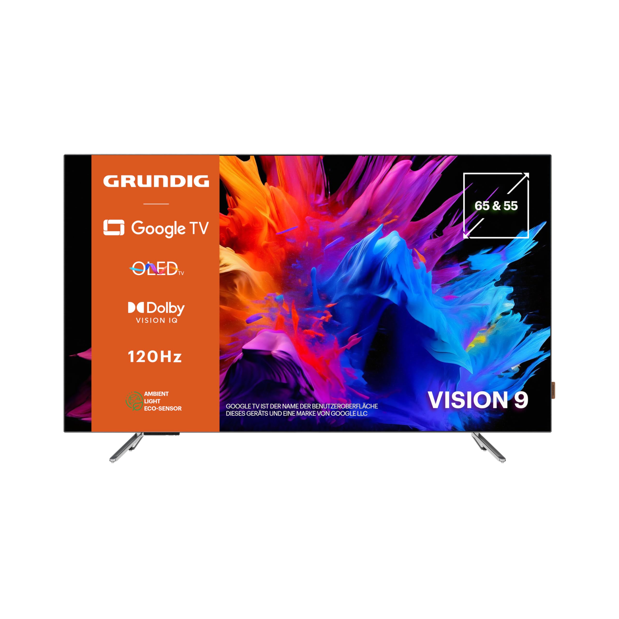 GRUNDIG 65 GOB 9480 Fernseher 65 Zoll (164 cm) Google TV, OLED TV, 4K UHD, Dolby Vision IQ, Dolby Atmos, 60 W Sound, Hey Google Sprachsteuerung, Smart TV, Bluetooth, Silber
