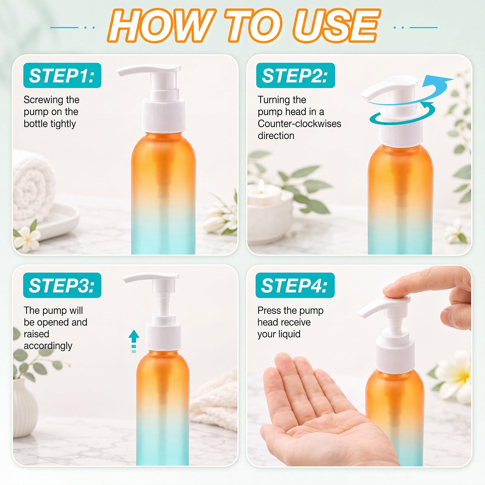 Nuenen 48-Piece 4 oz Refillable Lotion Pump Bottles