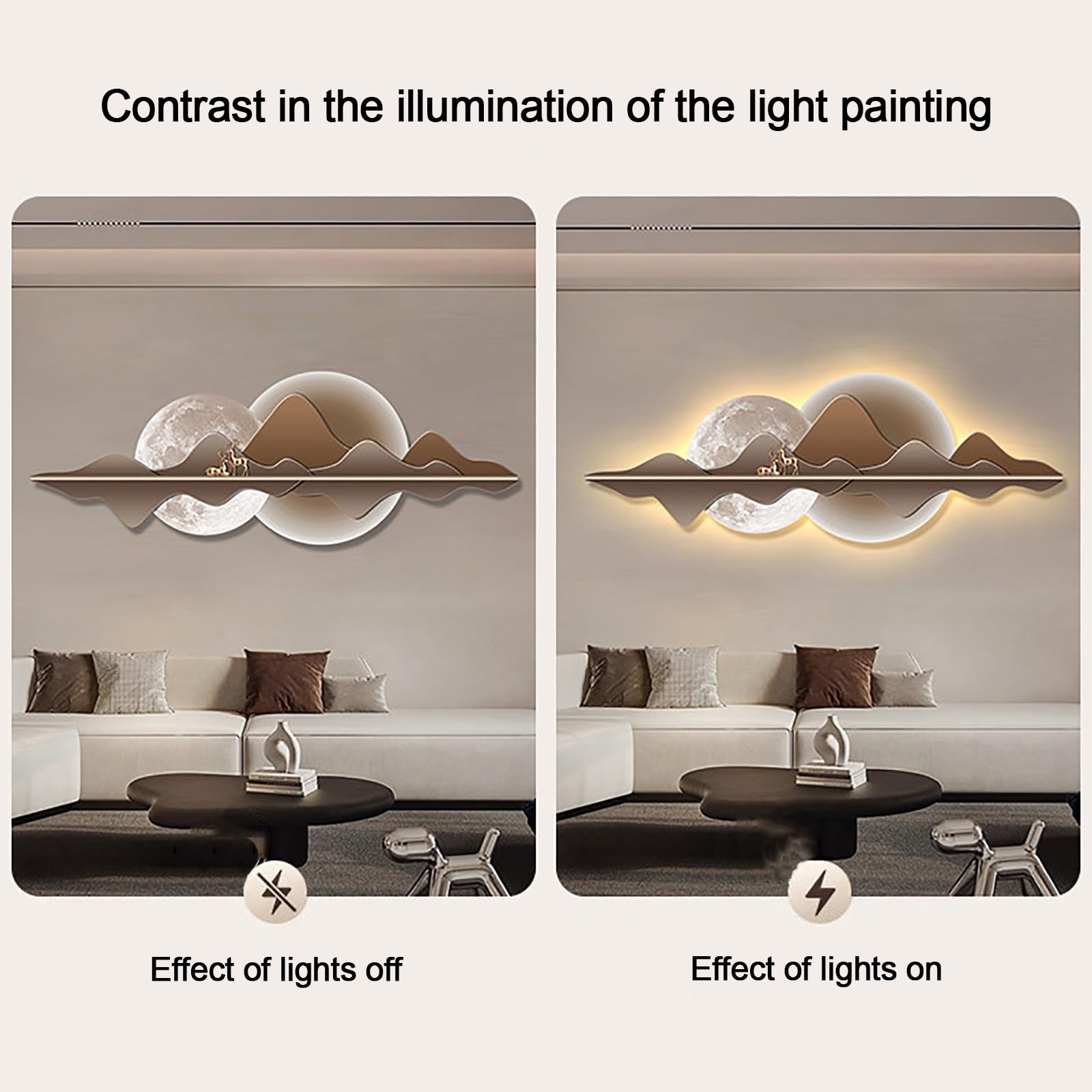 Decorazione da parete a LED, scultura da parete retroilluminata, 3D stereoscopica arte da parete con porcellana di cristallo, striscia ad alta luminosità, per camera da letto e ingresso