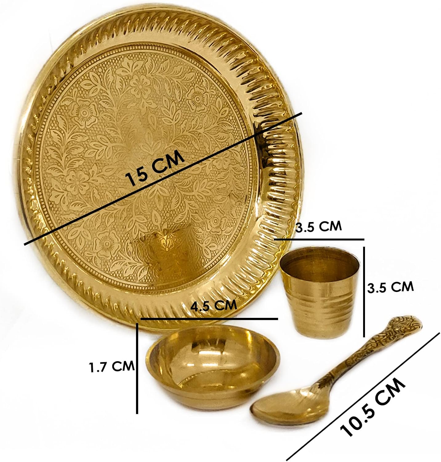 Satvik Brass 4 Pc Bhog Thali Set for Laddu Gopal with Glass, Bowl and Pooja Spoon for Home and Temple Kanha Ji Bhog Plate Set (Large) image 3