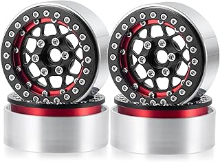 1.9inches Beadlock Wheel Rims, 4pcs/Set Metal Wheel Rims Hubs for 1/10 Axial Scx10 TRX-4 D90 CC01 90034 RC Crawler Car (Black & Red)