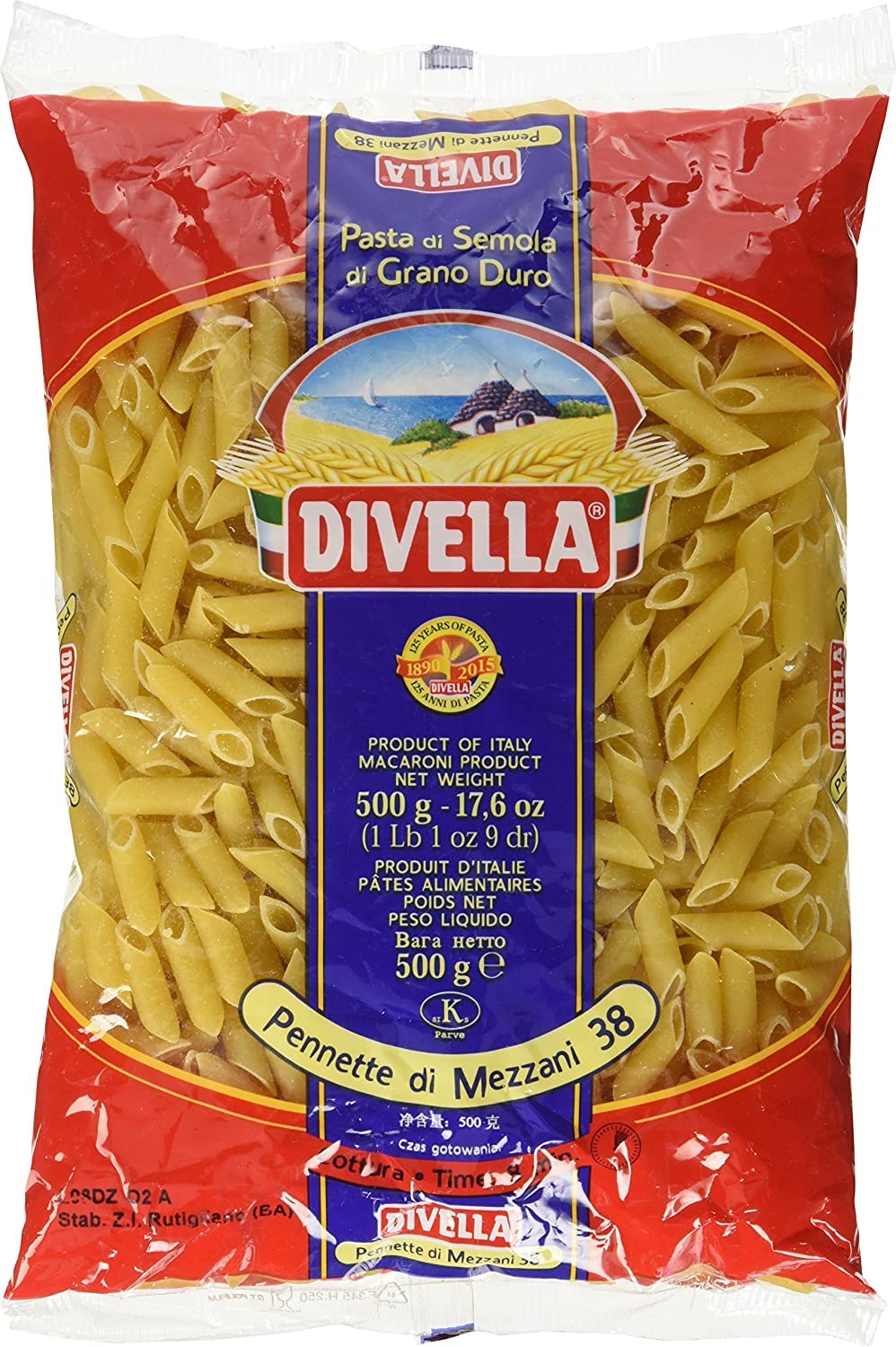 20 x Pasta Divella 100% Italiano N°38 Pennette di Mezzani 500 g