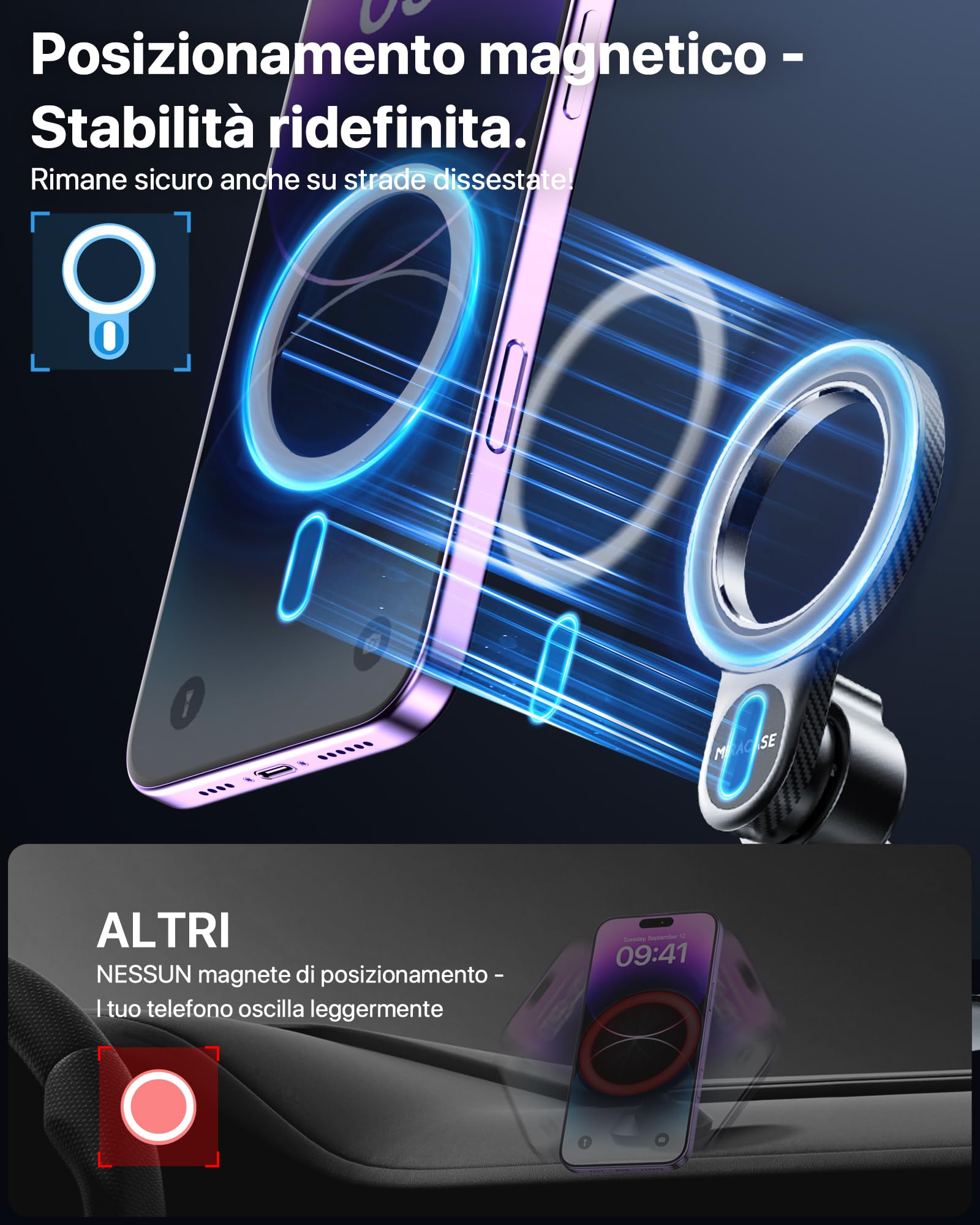 Miracase Porta Cellulare Auto con MagSafe【Potente Magnetico】Supproto Telefono Auto Magnetico【Gancio in Metallo】Porta Telefono Auto per Il Cruscotto & Presa d'Aria di Auto Compatibile con Smartphones