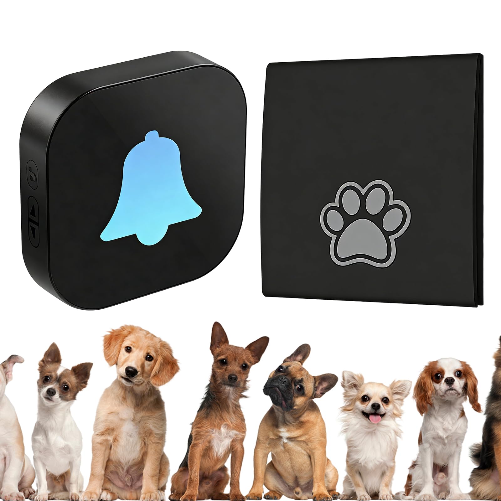 Campanello per Cani Senza Fili: Campanello Wireless per Cani, 38 Melodie, Volume Regolabile, Portata di 400 M, 1 Ricevitore, 1 Trasmettitore, Campanello Wireless Intelligente per Canis (Nero)