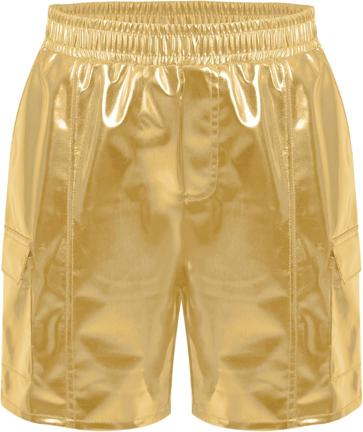 Kids Girls Metallic Cargo Shorts Sparkle Jazz Hip Hop Dance Shorts Tumbling Gymnastics Performance Bottoms