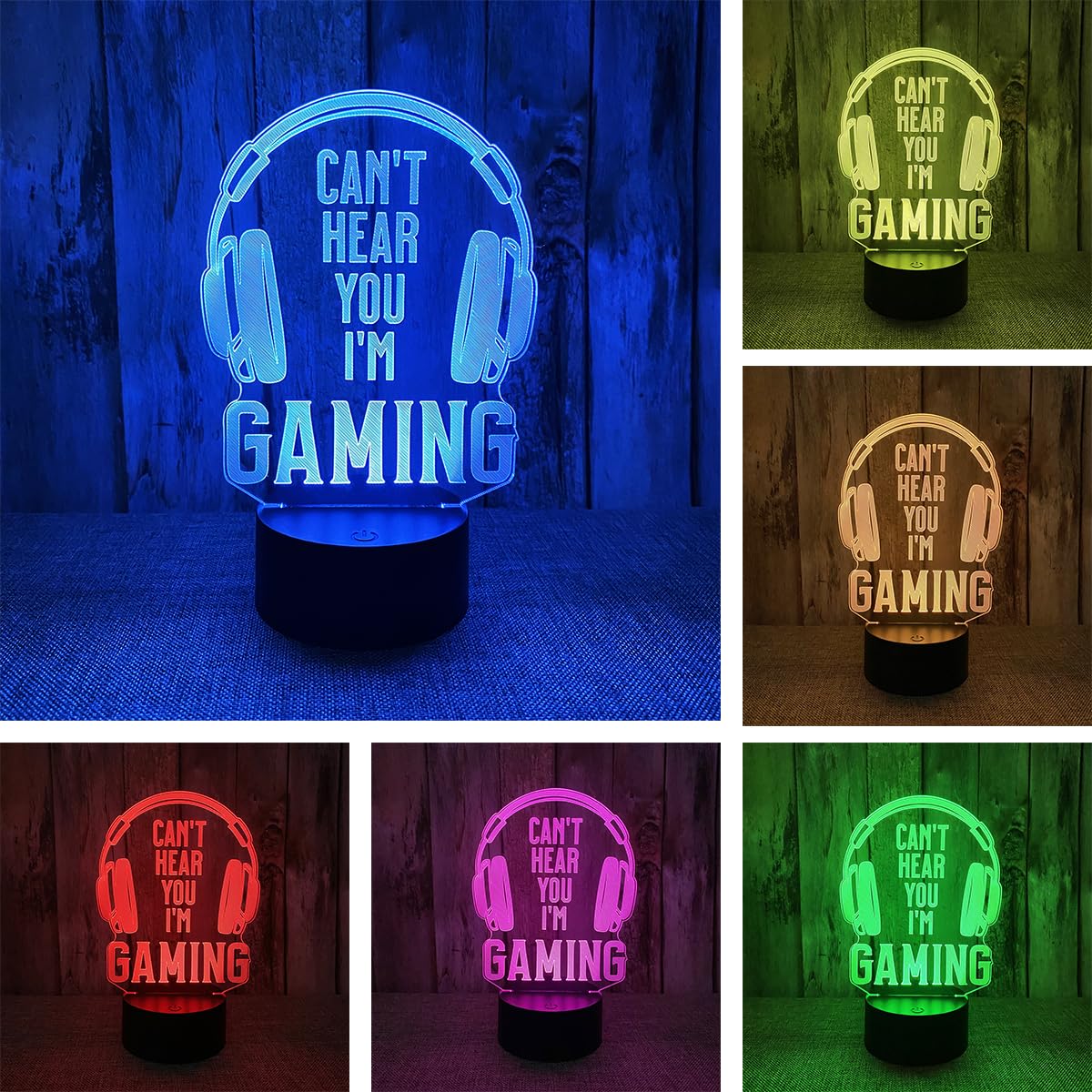 BIRBANN 3D Leds Gaming Headset Luz Noche, Touch Smart 7 Color LED Lámpara Cabecera Decoración Habitación, Regalo Cumpleaños, Regalo Navidad, Can't Hear You I'm Gaming Cosas Para Decorar Tu Habitacion