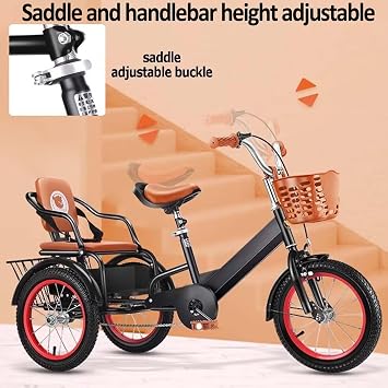Outdoor Cruiser Tricycle for Traveling,Rickshaw Trikes with Pedals,3 Wheels Bicycle with Pneumatic Tire Spoke Wheel,Tandem Trikes with Back Seat,Single Brake