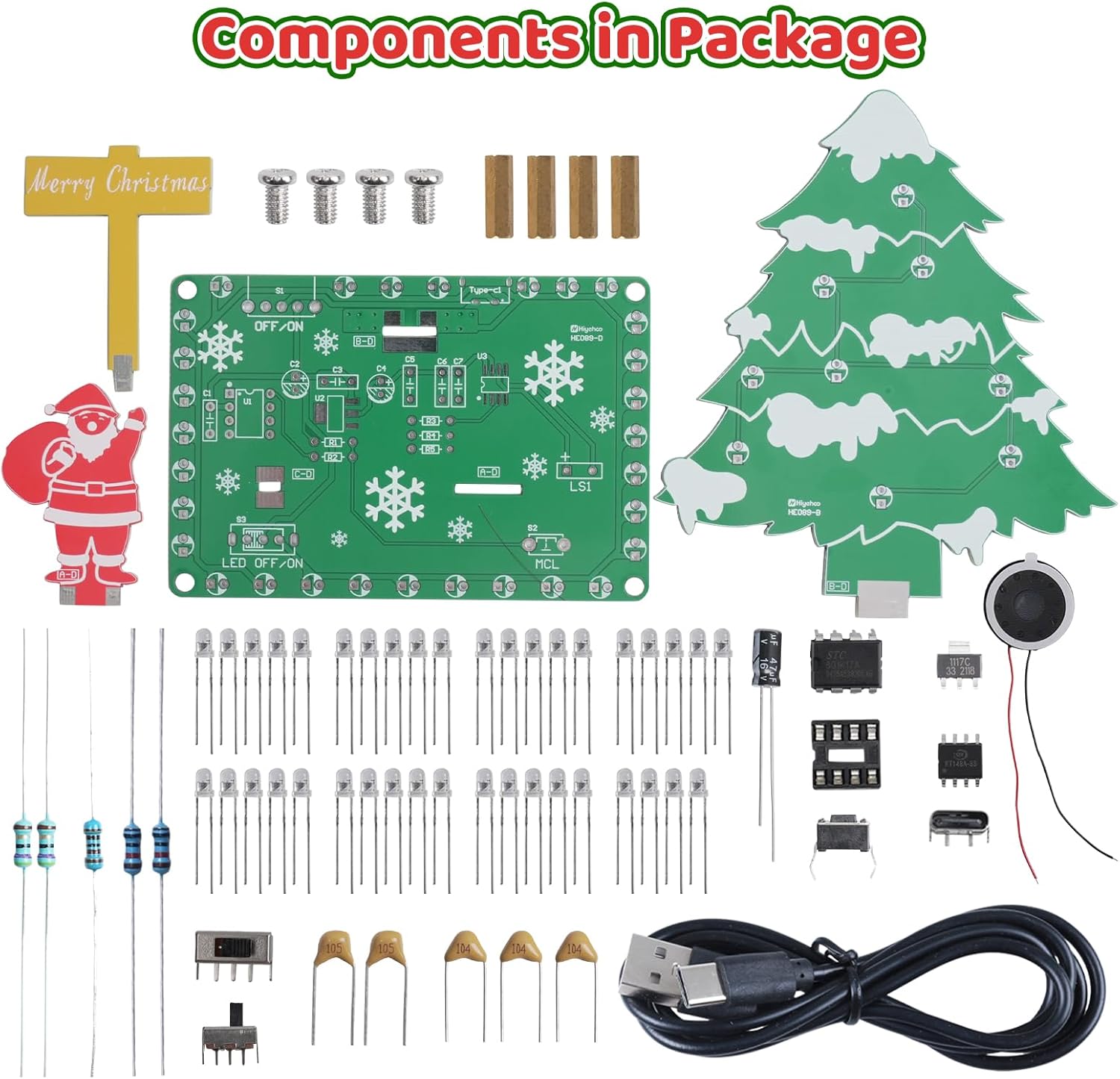 DIY Christmas Tree Soldering Kit– Santa Xmas Tree Soldering Project Kit with RGB LED & Music | DIY Electronic Soldering Practice Kit for Teens & Adults & Students | Perfect Present for Xmas