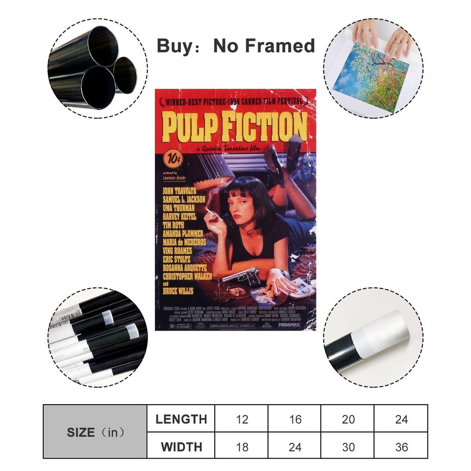 Poster Pulp Fiction Sur Toile 30x45 Cm - Décoration Murale Vintage - Style Rétro Cinéma - Pour Salon/Chambre