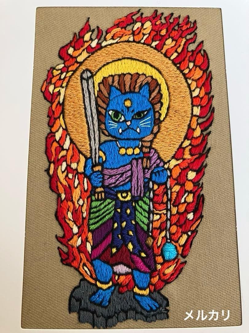 刺繍フレーム　 　不動ニャーオ（猫王）　インテリア　雑貨