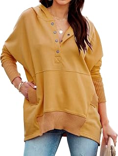 Women's Oversized Sweatshirt Fleece Pullover Hoodies Button Neck Long Sleeve Casual Tunic Tops Winter Outfits