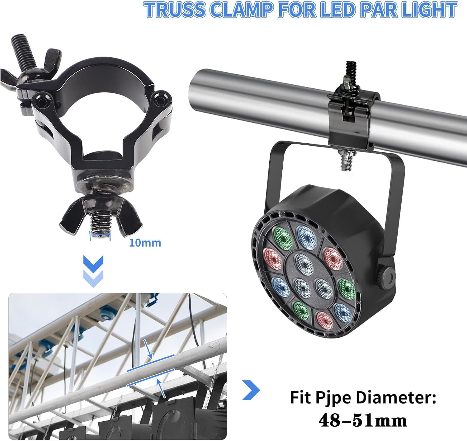 Truss Clamp 48-51mm,YouXiaor 12PCS Morsetto per Traliccio Luci Ganci Tralicci Luci Palcoscenico Lega di Alluminio Metà Conica Resistente Luce di Scena Morsetti Gancio Truss Morsetto di Fissaggio