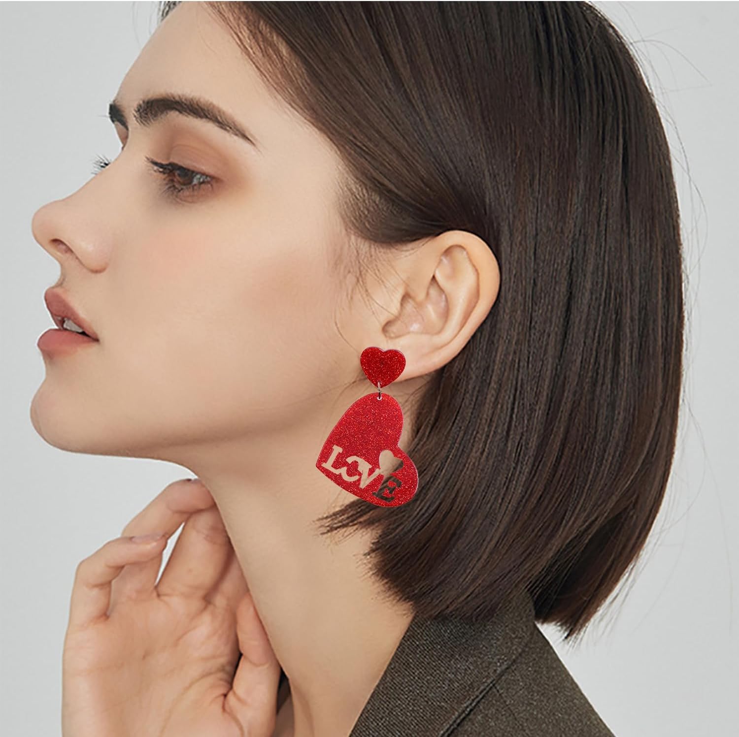 Double Heart Earrings for Women Pink Heart Earrings Acrylic Love Heart Drop Dangle Earrings Valentine's Day Gift for Women - Image 3