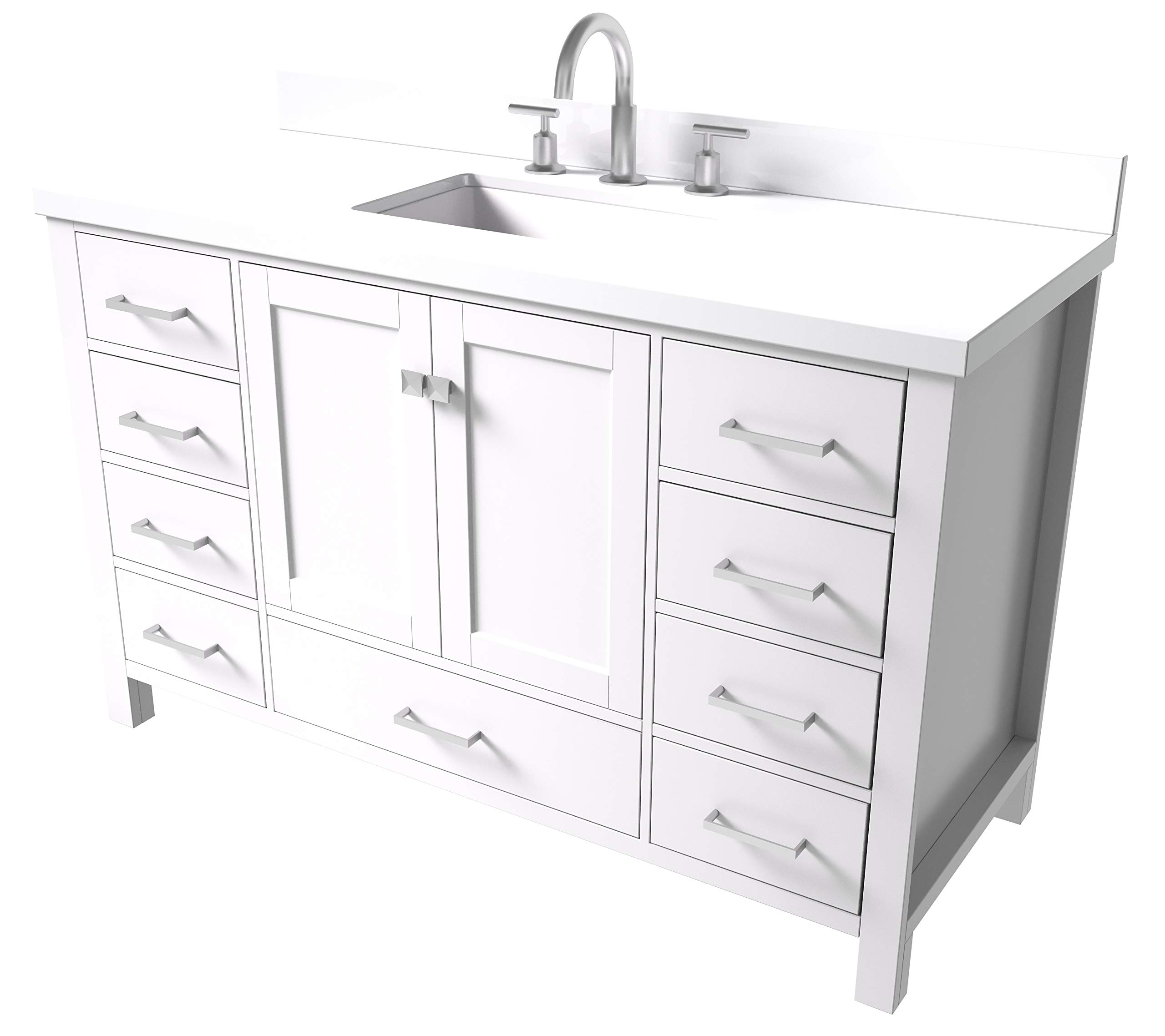 ARIEL 55" Inch Bathroom Vanity in White with Pure White Quartz