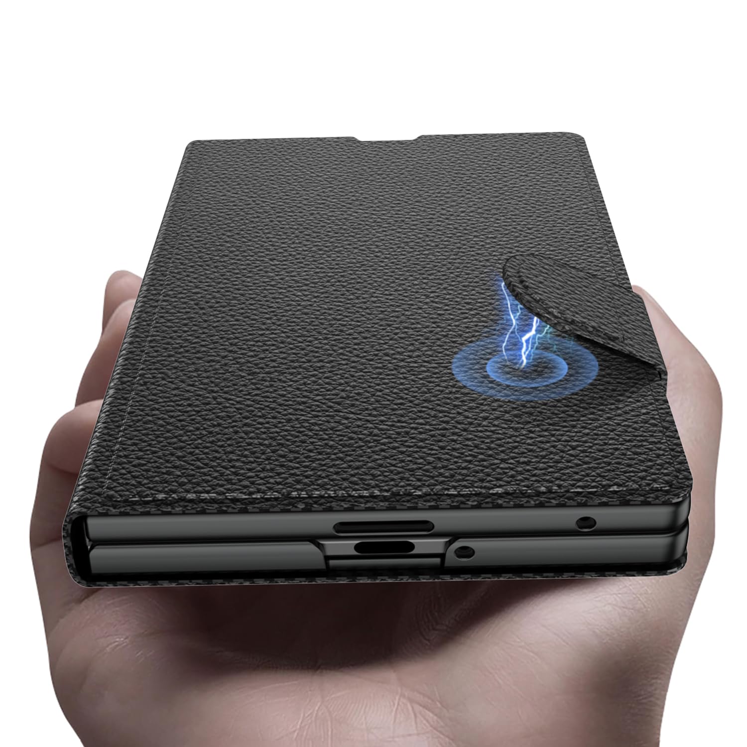 COQUE Etui na telefon Galaxy Z Fold 8, skórzane etui z klapką z miejscem na karty, hartowana folia, pełna osłona ochronna z zawiasami do Samsung Galaxy Z Fold 8 - włókno węglowe
