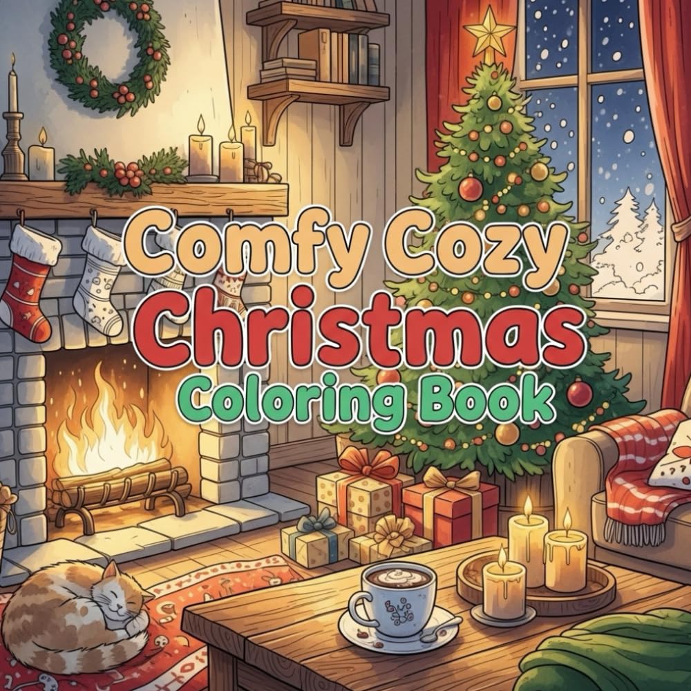 Comfy Cozy Christmas Coloring Book: Fun Holiday Coloring Pages for Kids, Adults, Nostalgic Easy Holiday Themed Designs for Baby Boomers