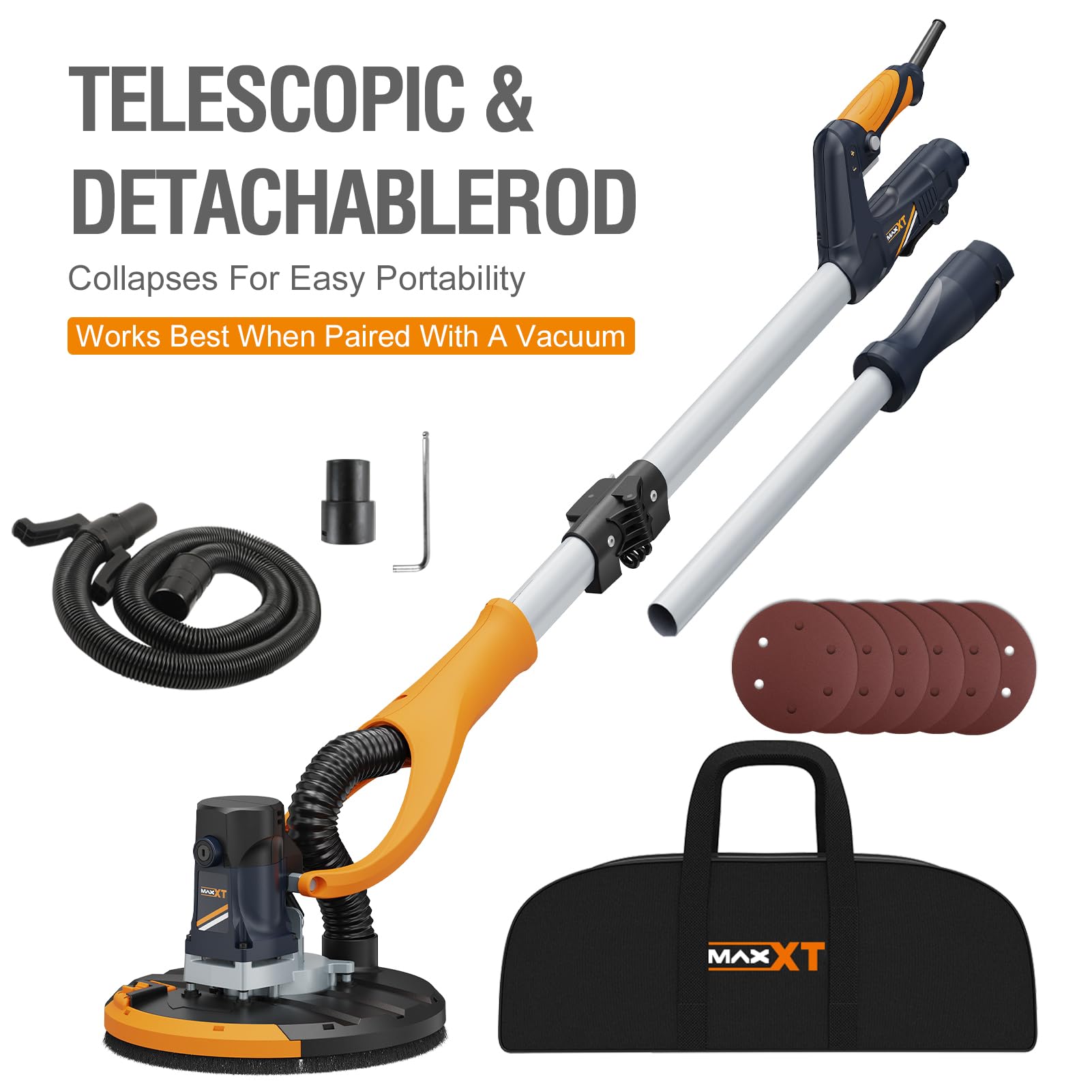 MAXXT giraffa levigatrice, Prolunga telescopica orientabile 180° per aspirazione (1,2 m/1,7 m), Bordo laterale rimovibile, potenza costante, 5 velocità regolabili con memoria, motore verticale