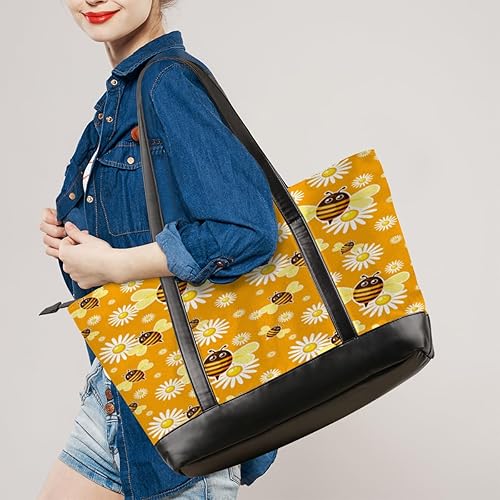 Miniatura 2 de Bolsa de mano para portátil de manzanillas de abejas de dibujos animados, elegante y espaciosa, funda para laptop con cremallera, bolsa de hombro,