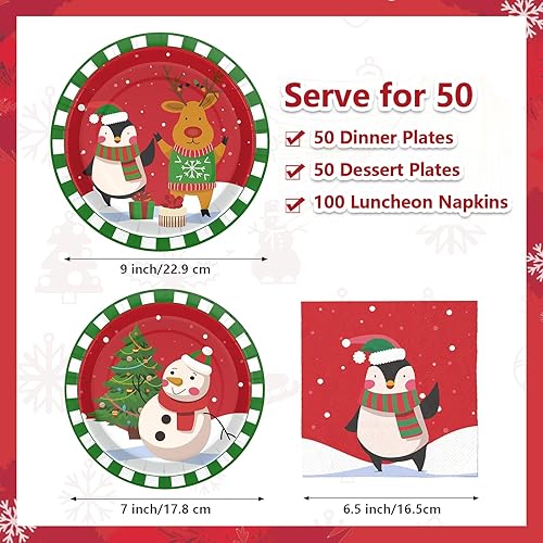 Miniatura 10 de Homlouue 200 platos y servilletas de papel de Navidad, juego de vajilla desechable de renos de Navidad, platos de fiesta de Navidad, platos simples