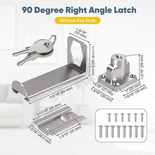 Miniatura 2 de Cerraduras de puerta de ángulo recto de 90 grados, pestillo deslizante grueso de 3.3 pulgadas para apertura hacia adentro, armario, cobertizopuerta