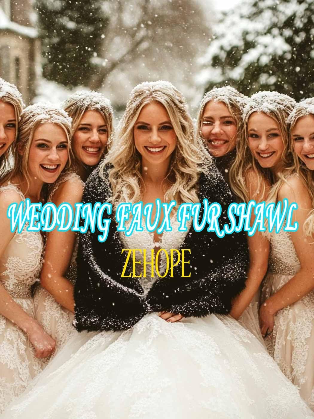 Women's 1920s Wedding Faux Fur Shawls and Wraps Bridal Winter Fur Stoles Scarfs with Brooch for Bride - Image 7