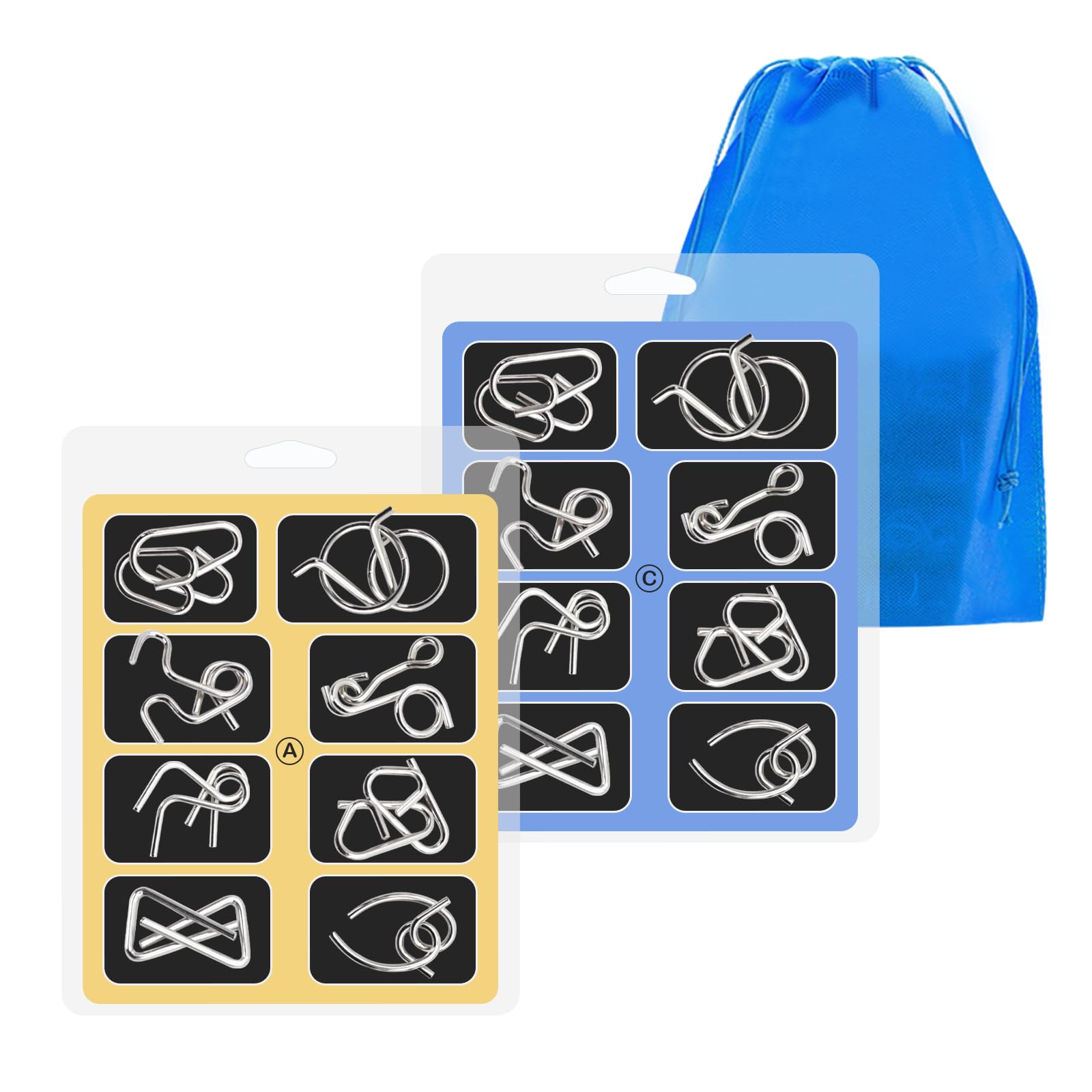 Surplex 16 Pcs Metal Brain Teaser Puzzles Set, IQ Mind Test Wire Puzzles Challenge Game, Classic Educational Logic Toys for Adults Kids Teenagers, Party Favors Stress Relief