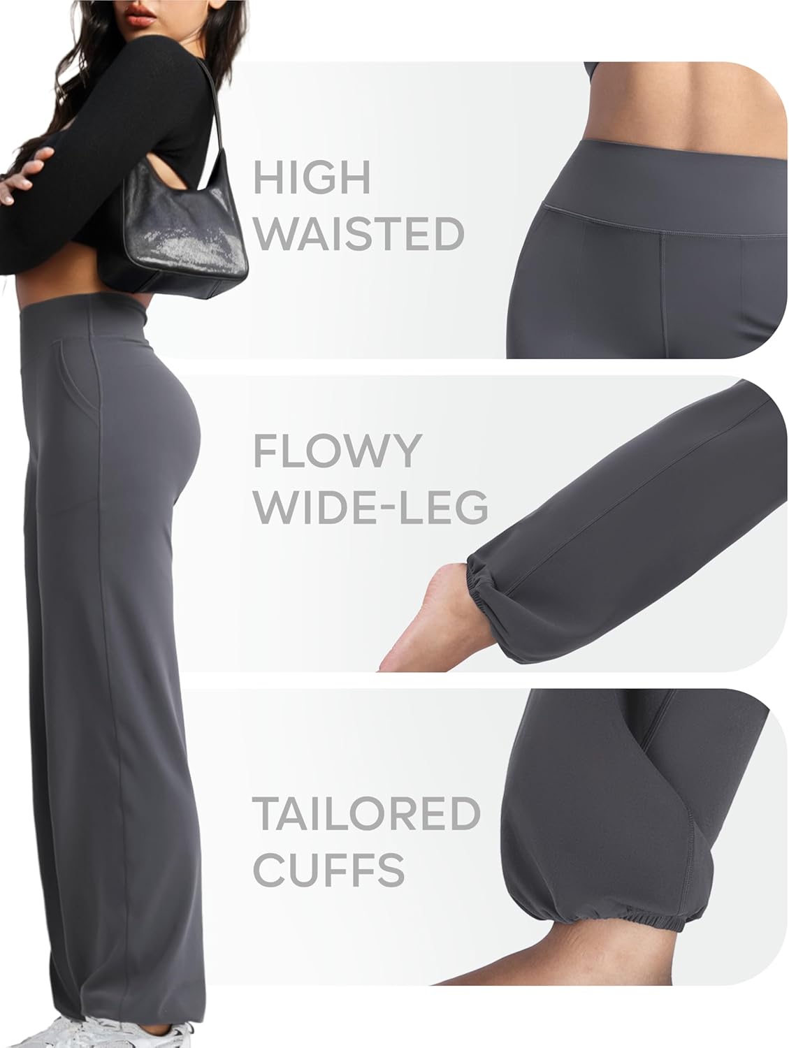 POSHDIVAH Women's Creamluxe Elastic Bottoms Straight Leg Sweatpants High Waisted Yoga Athletic Joggers with Pockets - Image 3