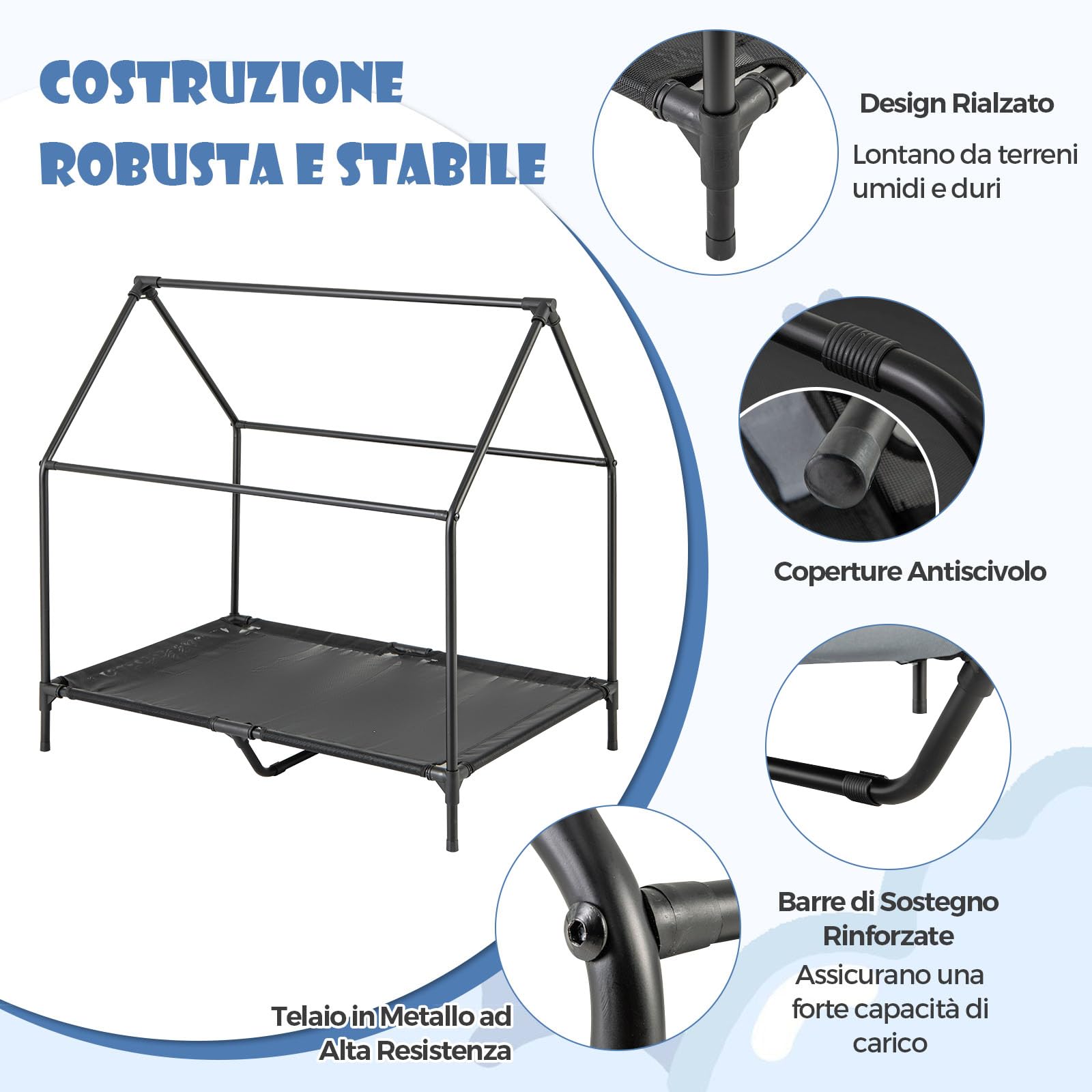 COSTWAY Casetta per Cani, Letto Rialzato per Cani con Copertura Rimovibile ed Impermeabile e Finestre Ventilate, Cuccia Cane Esterno ed Interno Taglia Piccola/Media/Grande (75 x 110 x 106 cm)