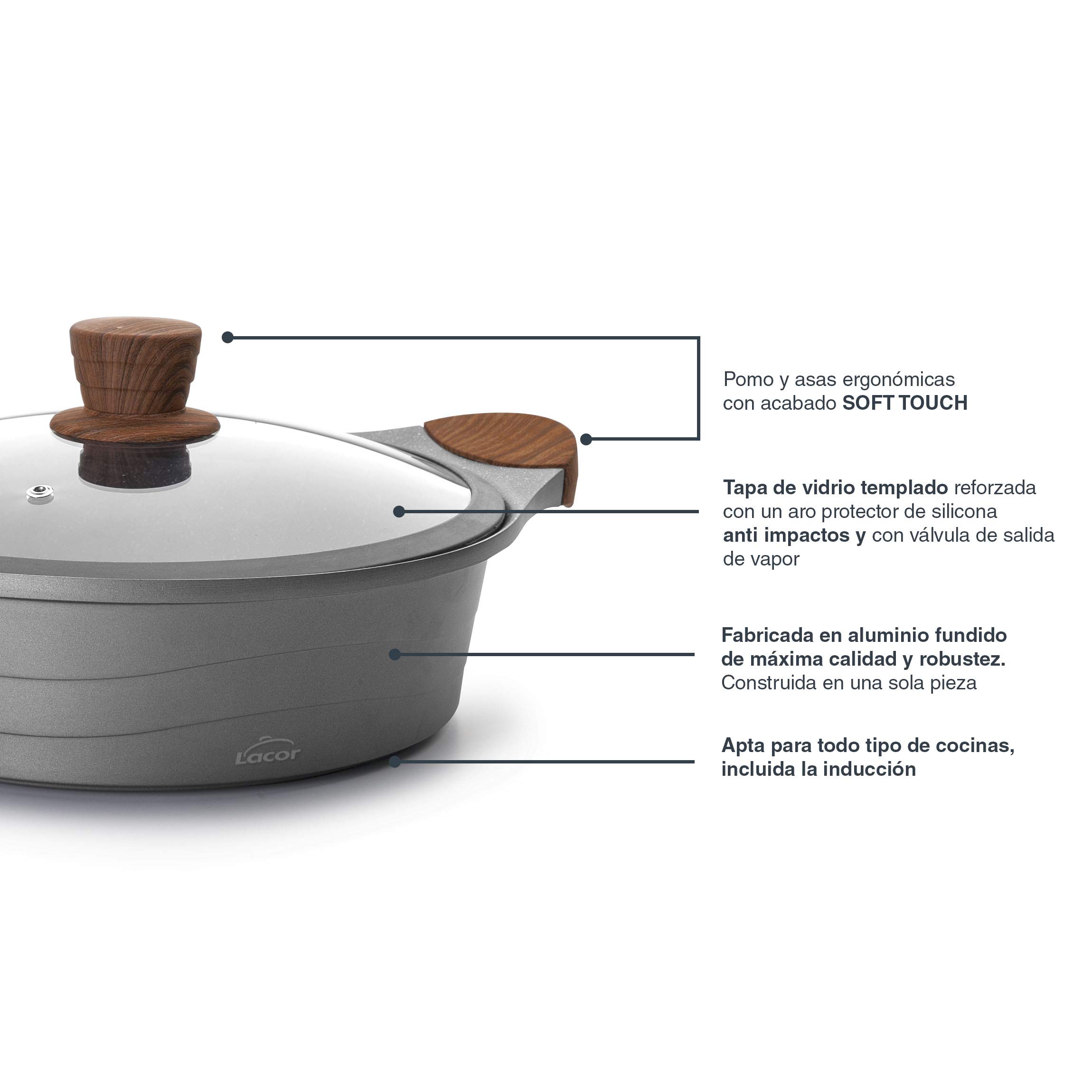 LACOR 27327 – Casserole Basse Aluminium, Couleur Gris