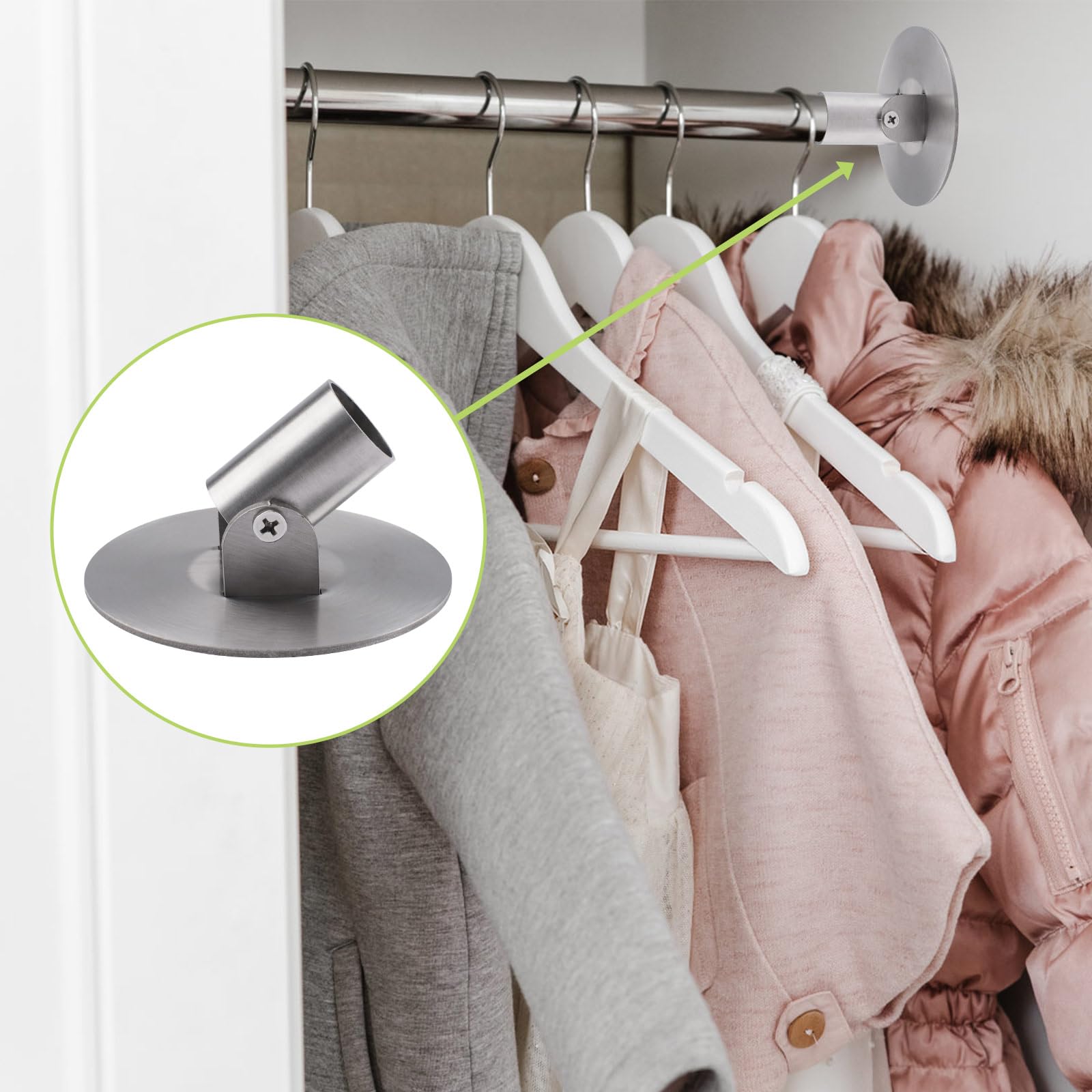 Lot de 2 supports de tringle à rideau de douche, 26 mm de diamètre intérieur en acier titane, avec bride pivotante unique, support mural avec vis (argenté)