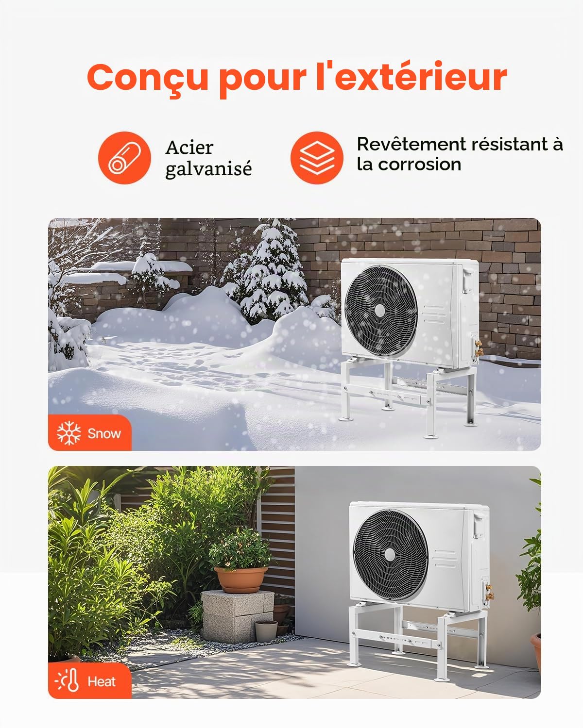 VEVOR Support au Sol pour Climatiseurs Split 9000-60000 BTU Réglable, Charge Maximale 350 kg, Conception Universelle, Réduction du Bruit et Vibration, Support de Base Robuste pour Climatiseur Split