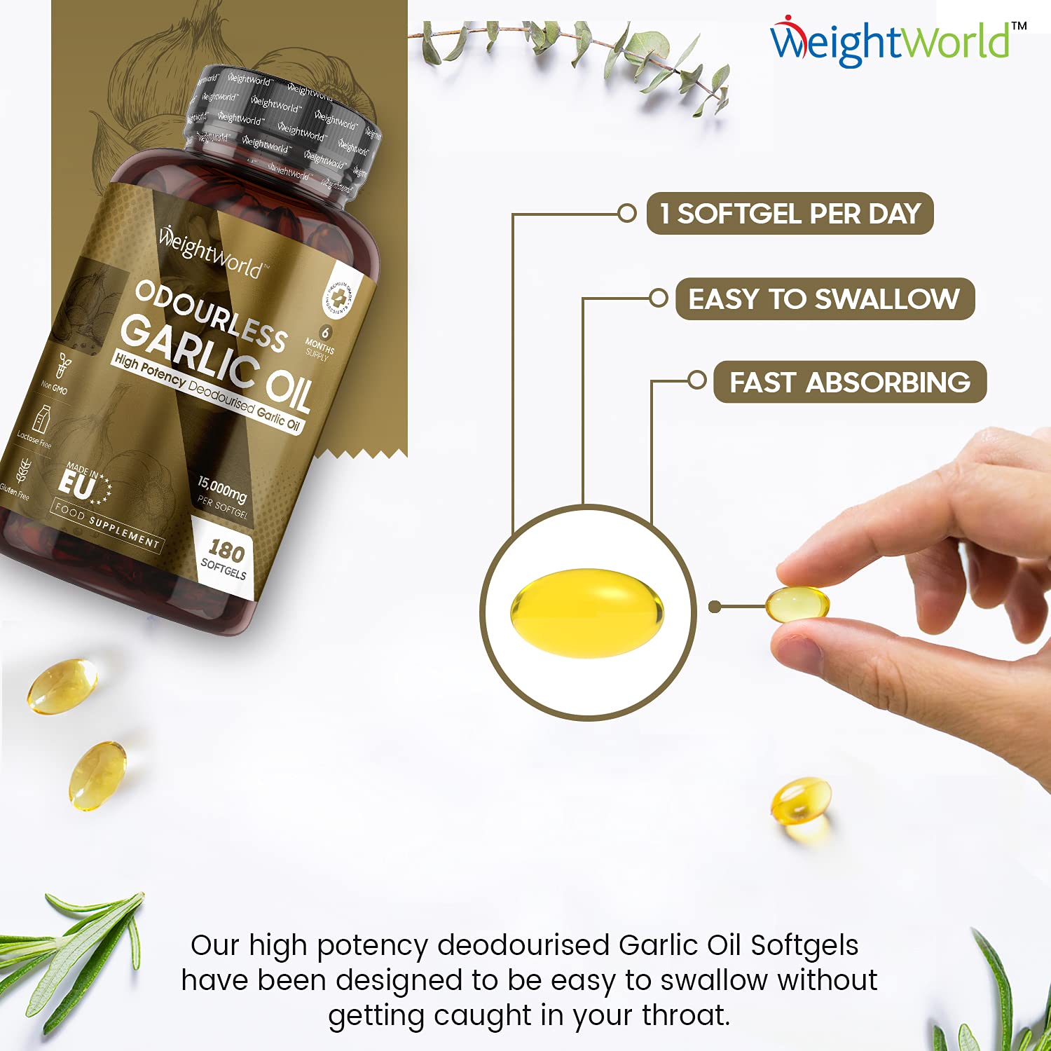 Buy Odourless Garlic Capsules 30,000mg 180 Softgels (Up to 2 Softgels