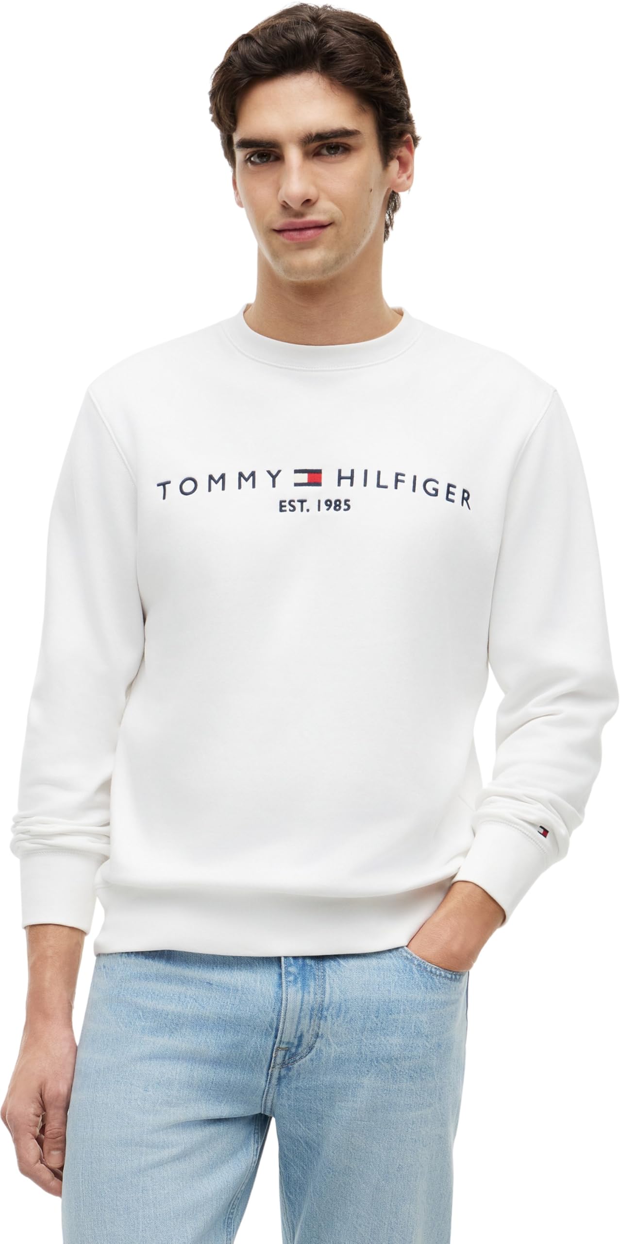 Tommy Hilfiger Sudadera Hombre Tommy Logo sin Capucha, Blanco (White), L