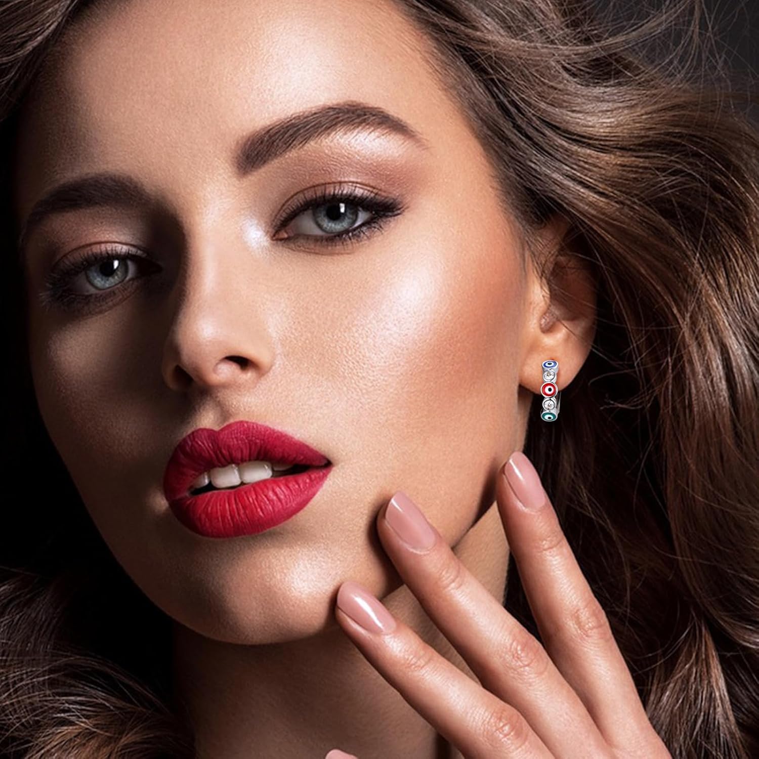 Evil Eye Hoop Earrings for Women Tiny Eye Earrings Blue Devil Eye Colorful Heart Third Eye Small Huggie Hoop Earrings Spiritual Protection Gold Eye Jewelry - Image 4